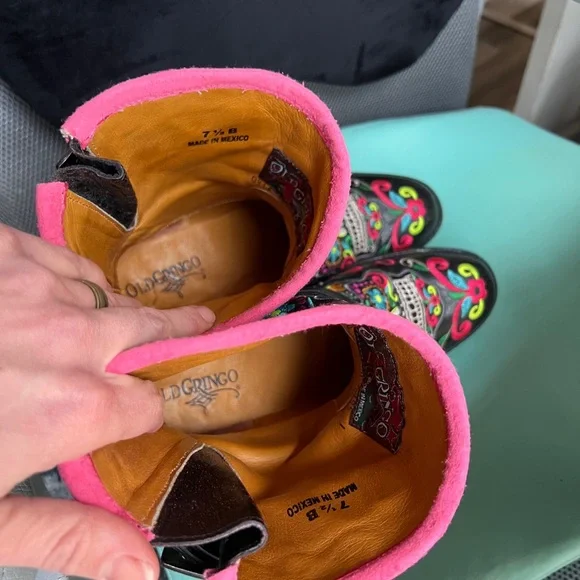 Old Gringo Klak Sugar Skull Black Leather Rainbow Biker Boots 7.5 - Picture 7 of 15